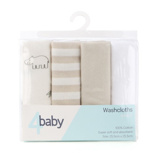 4baby Washers 8 Pack Printed Natural
