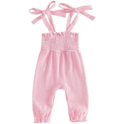 Sasaerucure Summer Clothes for Baby Girl 3 6 12 18 24 Months Waffle Striped Halter Sleeveless Romper Jumpsuit Outfit