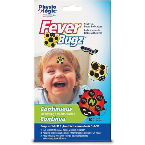Physio Logic Fever-Bugz Indicator, Allows to Continuously Monitor Fever or Temperature for Up to 48 Hours, Colorful Stick-on that is Safe, Accurate, and Fast