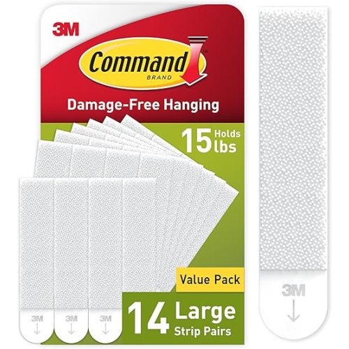 Command Large Picture Hanging Strips, White, Holds up to 16 lbs, 14-Pairs, Easy to Open Packaging