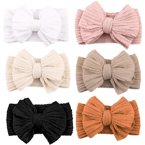 Niceye Handmade Baby Headbands Soft Stretchy Nylon Hair Bands with Bows for Newborn Infant Baby Toddler Girls- Pack of 6 - Pink