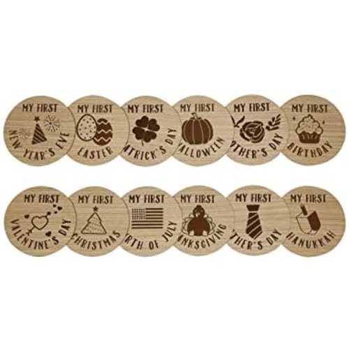 Kate & Milo Baby’s First Year Milestone Prop Cards, Baby’s First Holiday’s, Baby’s First Birthday, Baby’s First Christmas Double Sided Reversible Photo Props, Wooden