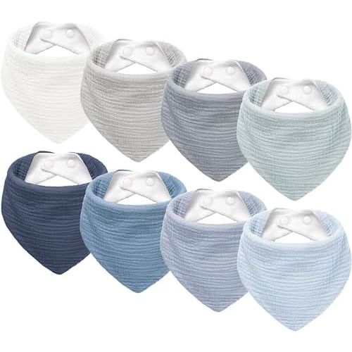 Susurration Muslin Baby Drool Bibs 8Pack Soft Square Adjustable Baby Bandana Bibs for Unisex Girls & Boys