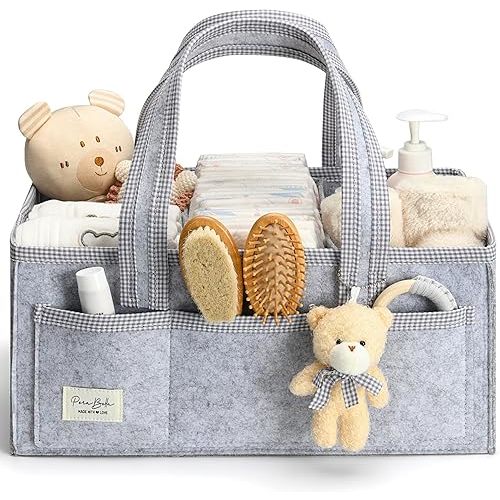 PeraBella Diaper Caddy Organizer with Handle, Baby Shower Gifts Basket Bag, Registry Search Must Haves Items, Nursery Storage Organizer for Newborn Girl Boy, Baby Bag Essentials, Car Diaper Caddy Cart