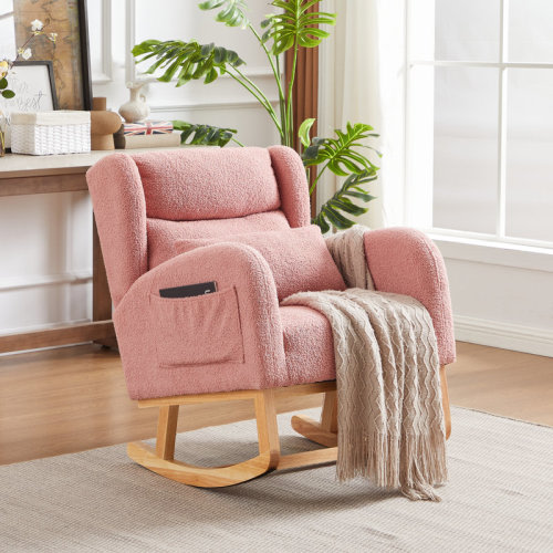 George Oliver Plush Oversized Rocking Chair with High Backrest and Side Pockets | Wayfair