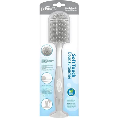 Dr. Brown's Soft Touch No Scratch Baby Bottle Cleaning Brush, Nipple Cleaner & Suction Cup Base for Easy Storage, BPA Free, Gray