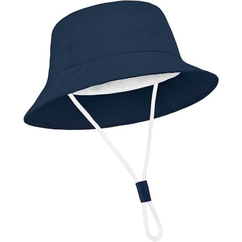 Baby Sun Hat UPF 50+ Sun Protective Toddler Bucket Hat Summer Kids Beach Hats Wide Brim Outdoor Play Hat for Boys Girls 6-12 M