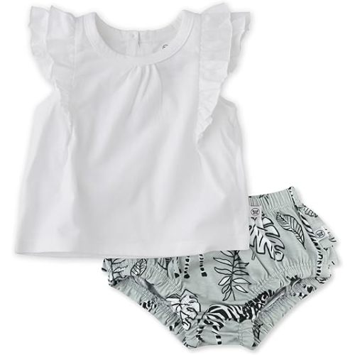 2-Piece Flutter Tee, Dress with Ruffle Diaper Cover 100% Organic Cotton for Infant Baby and Toddler Girls