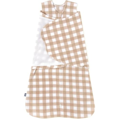 HALO Micro-Fleece Sleepsack Swaddle, 3-Way Adjustable Wearable Blanket, TOG 3.0, Gingham Tan, Newborn, 0-3 Months
