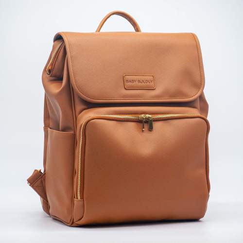 Diaper Bag Backpack for Mom Vegan Leather with Changing Pad and Cosmetic Pouch (Brown)