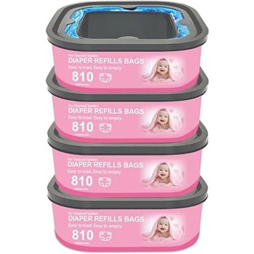 Jumbo Square Refills Disposal Bags Refill Compatible with Genie Diaper Compact, Select Pails(Not Fit Classic Version Pails), Hold Up to 810 Newborn-Sized Diapers Per Refill, 4 Pack