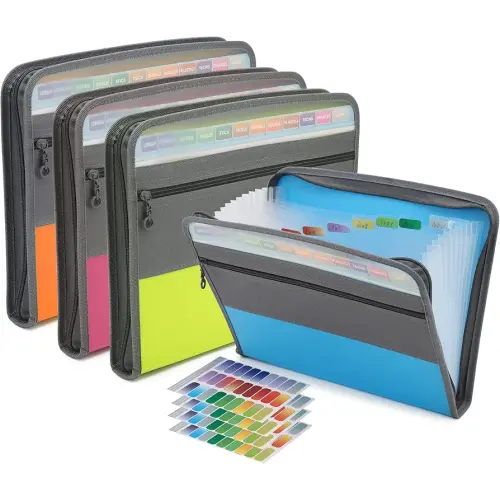 NAFY Expanding File Folders, 13 Pockets Document Organizer with zipper, A4 Letter Size Portable Accordion Expanding File Folders with multicolor Labels for Home Office School Supplies (Mix 4 Color)