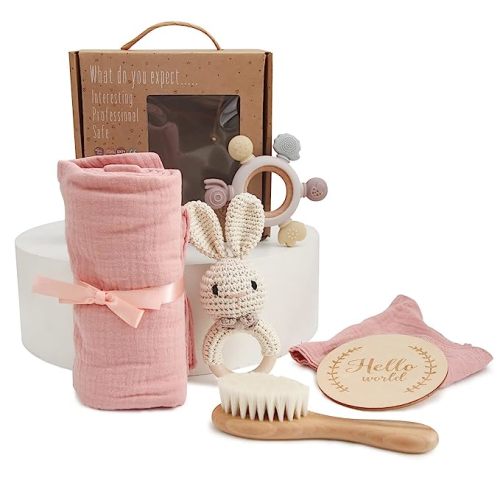 EERKEOD Baby Gift Set for Newborn New Baby Gift Set - Newborn Baby Essentials Baby Bath Set with Baby Blanket Baby Rattle - New Born Baby Girls Gift & Baby Boy Gifts for Baby Shower