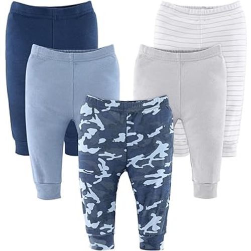 The Peanutshell 5 Pack Baby Pants Set - 100% Cotton Pants for Newborns to Toddlers - Blue Camo