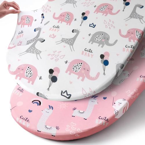 Stretch Fitted Bassinet Sheet Set BROLEX 2 Pack Cradle Sheets for Bassinet Pad/Mattress,Unisex Boys Girls,Ultra Soft,Elephant Rabbit