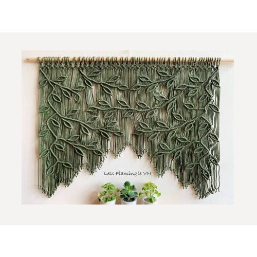 Macrame Leaf Window Curtain, Vintage Valances, Macrame Leaves Wall Hanging, Macrame Window Valance, Boho Curtain Valance, Boho Wall Art
