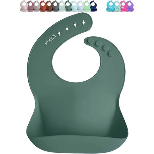 otterlove Silicone Bib – 100% Pure Platinum LFGB Baby Bibs with No Fillers – Wide Food Catching Pocket – Easy Clean – Mess Proof – Dishwasher Safe – BPA and Phthalate Free
