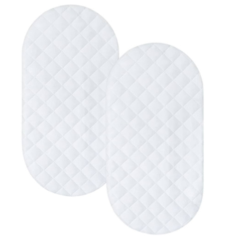 Bassinet Mattress Pad Cover Fit for Hourglass/Oval Bassinet Mattress, Waterproof Bassinet Mattress Protector Quilted Bassinet Sheets (32"x17") 2 Pack for Boys Girls, White