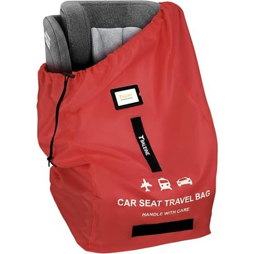 BALEINE Car Seat Travel Bag for Airplane, Water-Resistant Car Seat Bags for Air Travel, Foldable Cover with 3 Handles, Fits Toddler Carseat, Convertible and Booster Seats (Red)