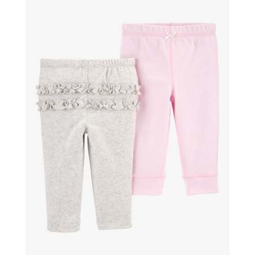 Baby 2-Pack Ruffle-Detail Cotton Pants - Grey/Pink - Carter's | Carter's