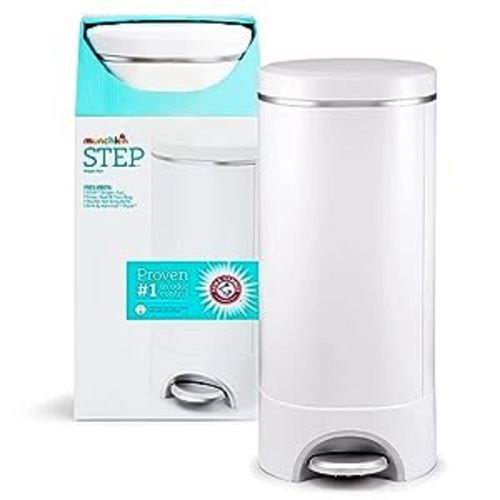 Munchkin® Step Diaper Pail Powered by Arm & Hammer, #1 in Odor Control, Award-Winning, Includes 1 Refill Ring and 1 Snap, Seal & toss Bag