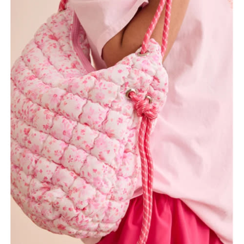 Rope And Bloom Quilted Shoulder Bag In Pink Multi | AS Revival