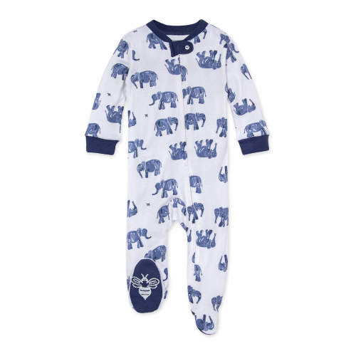 Wandering Elephants Organic Loose Fit Footed Baby Sleep & Play - 0-3 Months