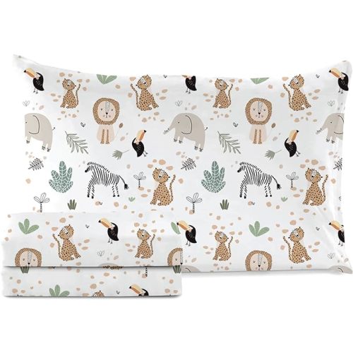 100% Cotton 210TC Salt Earth Kids Bedsheet,Twin Sheets Set for Toddler bed, 3 Piece Bedding Set Including Flat Sheet, Fitted Sheet, and Pillowcase, Themed Sheets for a Playful Kids Bed (Jungle Safari)
