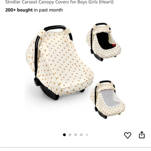Hooyax Muslin Car Seat Cover Baby, Summer Car Seat Covers for Babies, Infants, and Newborns, Ultra Soft Breathable Universal Fit Stroller Carseat Canopy Covers for Boys Girls (Heart)