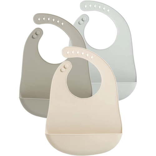 3 Pack Waterproof Silicone Baby Bibs| Super Thin Light Weight for Babies & Toddlers| Adjustable Soft Silicone Feeding Bibs with Food Catcher Pocket Unisex Non Messy
