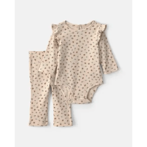 Baby Girl 2-Piece Floral Long-Sleeve Bodysuit & Pant Set - Cream | Carter's