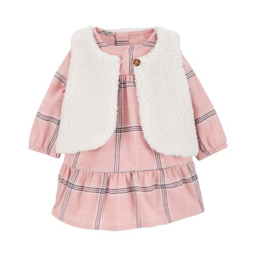 Baby 2-Piece Plaid Dress & Sherpa Vest Set - Carter's | Carter's