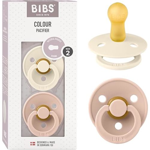 BIBS Pacifiers Colour Collection | Natural Rubber Baby Pacifier | Set of 2 BPA-Free Soothers | Made in Denmark | 6+ Months (Pack of 2) | Blush/Ivory