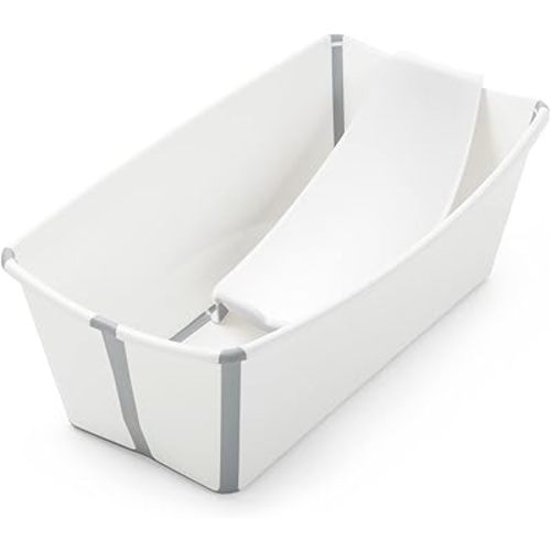 Stokke Flexi Bath Bundle, White - Foldable Baby Bathtub + Newborn Support - Durable & Easy to Store - Convenient to Use at Home or Traveling - Best for Newborns & Babies Up to 48 Months