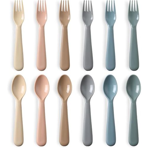 12 Pieces Toddler Utensils Set, Plastic Spoons and Forks Set for Kids, Children Safe Flatware, Plastic Reusable Cutlery, BPA Free, Dishwasher Safe