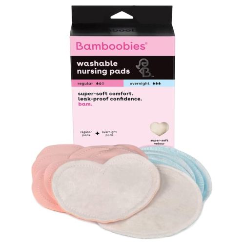 Bamboobies Ultra-Soft Velour Nursing Pads – Reusable, Washable & Leak-Proof – 2 Ultra-Thin and 2 Overnight Pads for Breastfeeding