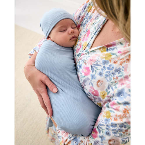 Light Fog Ribbed Swaddle & Infant Beanie Set – Little Sleepies