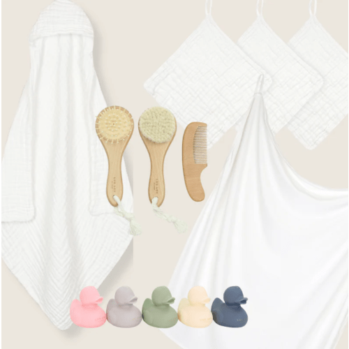 Infant Bath Bundle (towels, hairbrush, rubber ducks)