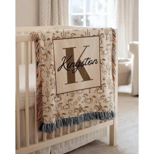 Western nursery personalized baby blanket cowboy nursery western baby shower gift decor vintage newborn blanket monogram custom woven throw
