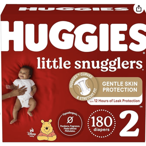 Huggies Size 2 Diapers, Little Snugglers Baby Diapers, Size 2 (12-18 lbs), 180 Ct (3 packs of 60), Packaging May Vary
