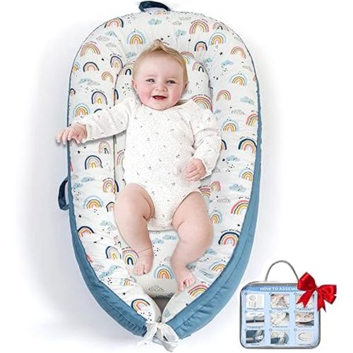Baby Lounger for Newborn, Infant Lounger for Playtime, Detachable 0-18 Months Infant Nest, Portable Baby Floor Seats & Loungers, Tummy Time Pillow Travel Essentials Must Haves Newborn Gifts