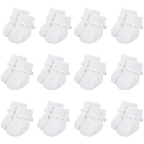Toulite 12 Pairs Preemie Socks Girls and Boys Premature Ruffle Socks Preemie Turn Cuff Cotton Socks Hospital Nicu