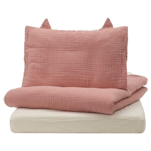 GULDVÄVARE 3-piece bedlinen set for crib - pale pink/beige 27 1/2x52 "