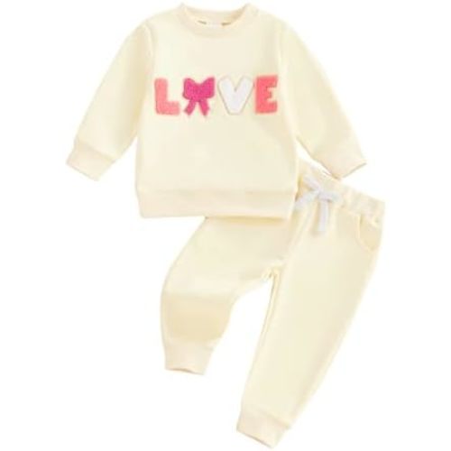Baby Girl Clothes Newborn Infant Fall Winter Outfits Love Embroidery Long Sleeve Crewneck Sweatshirts Pants 0-24M