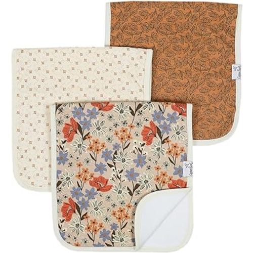 Copper Pearl Premium Baby Burp Cloths - 3-Pack Large Cotton Burp Cloths, Extra Soft Spit Up Rags with 3 Absorbent Layers, Perfect for Baby Girl Gifts (21" x 10" Size, Eden Set)