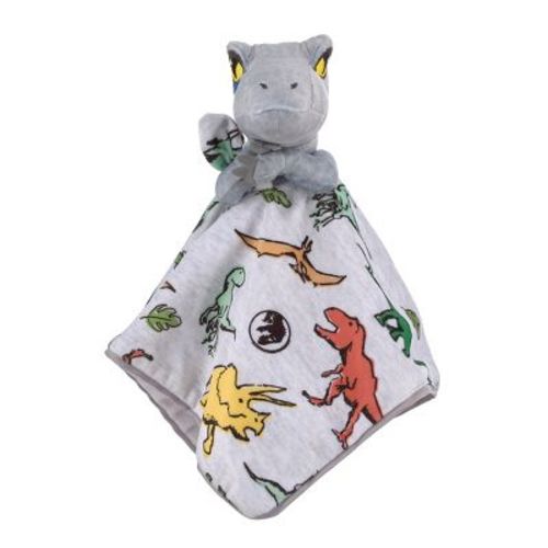 NoJo -Welcome to the Universe Baby - Jurassic World Grey, Green, Orange and Yellow, Grey Plush Dinosaur Raptor Security Baby Blanket