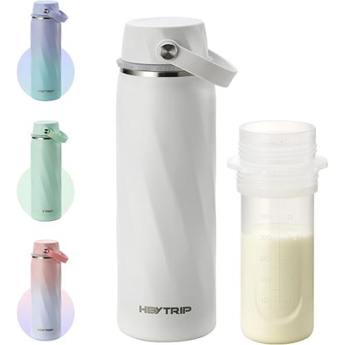HEYTRIP Portable Breastmilk Cooler - 20oz Stainless Steel Milk Chiller Bottle for Travel & Work | Reusable Breastmilk Storage Container, 36+ Hour Cooling, TSA Approved | White