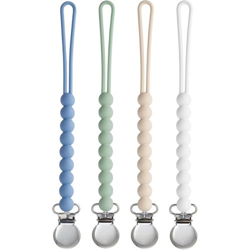Pacifier Clip for Boys Girls - MORIBOX 4 Pack Paci Clip Soothie Baby Binky Holder for Shower Gift Birthday (Beige+White+Blue+Sage)