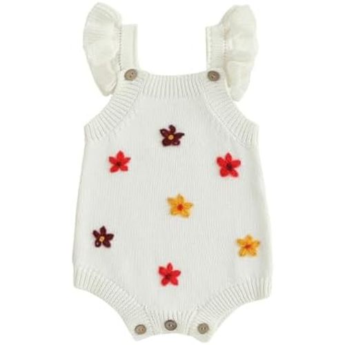 Infant Baby Girl Summer Sleeveless Strap Bubble Romper One Piece Newborn Knitted Floral Bodysuit Outfit