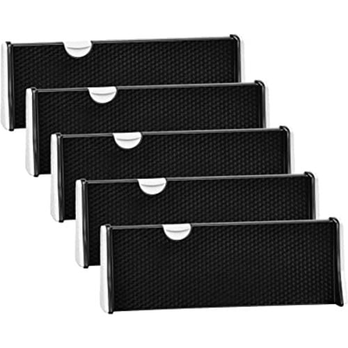 JONYJ Drawer Dividers Organizer 5 Pack, Adjustable Separators 4" High Expandable from 11-17" for Bedroom, Bathroom, Closet,Clothing, Office, Kitchen Storage, Strong Secure Hold, Foam Ends（Black）